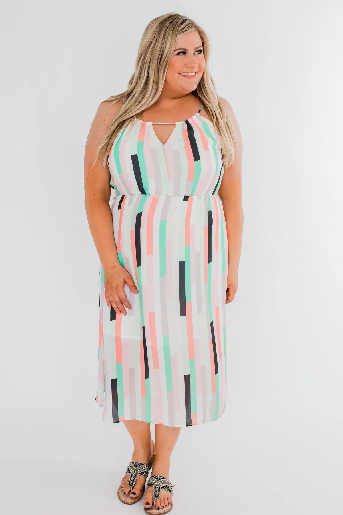 Take My Hand Midi Dress- Multi-Colored