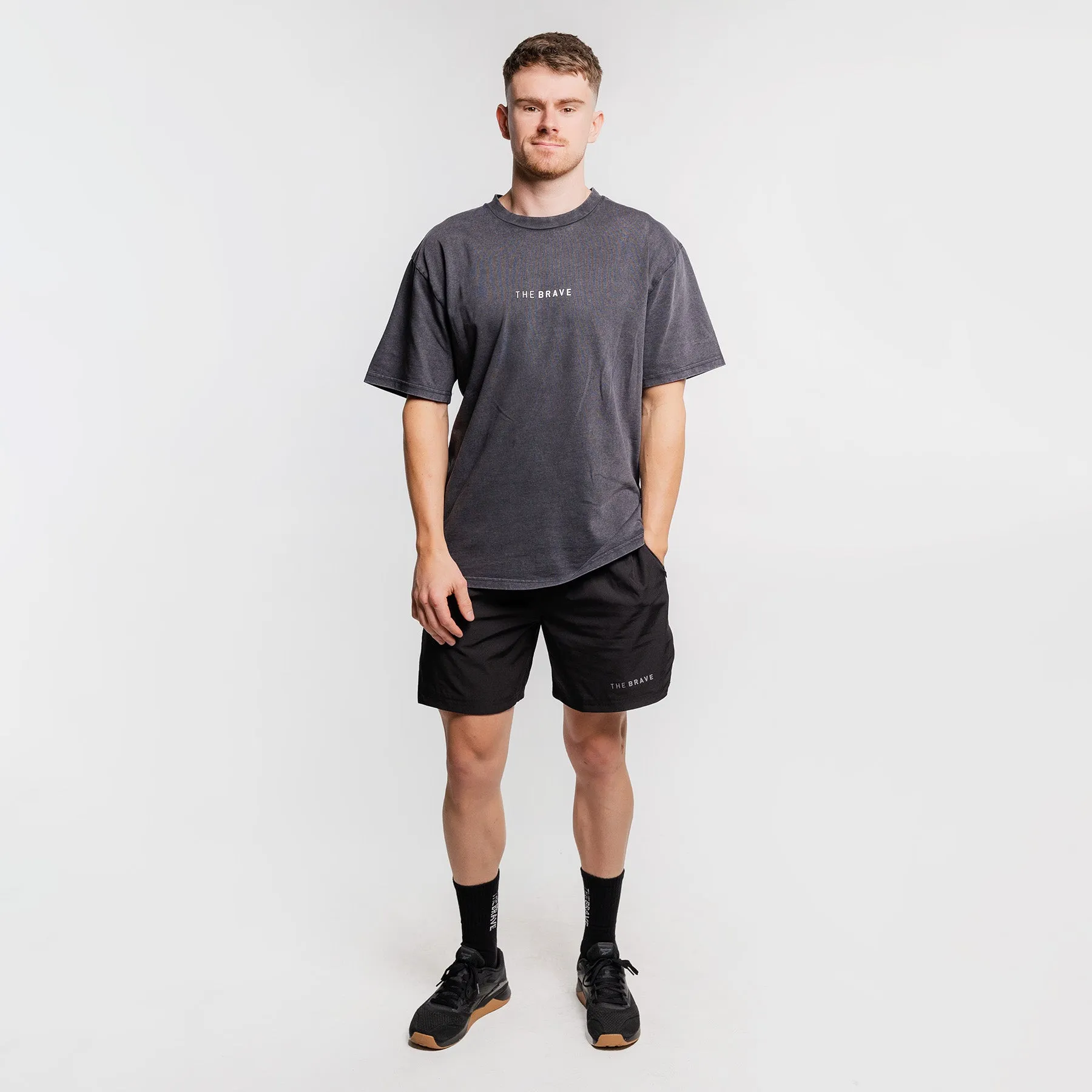 THE BRAVE - LIFESTYLE OVERSIZED T-SHIRT - BLACK ACID WASH