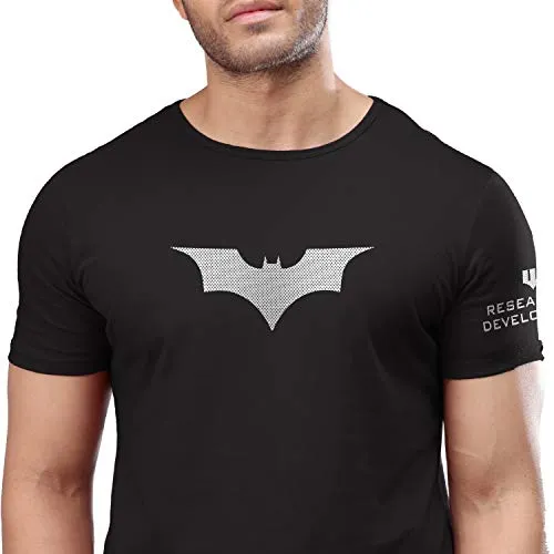 The Souled Store Batman: Wayne Industries Mens Graphic Printed Cotton Drop Cut T-Shirt Black
