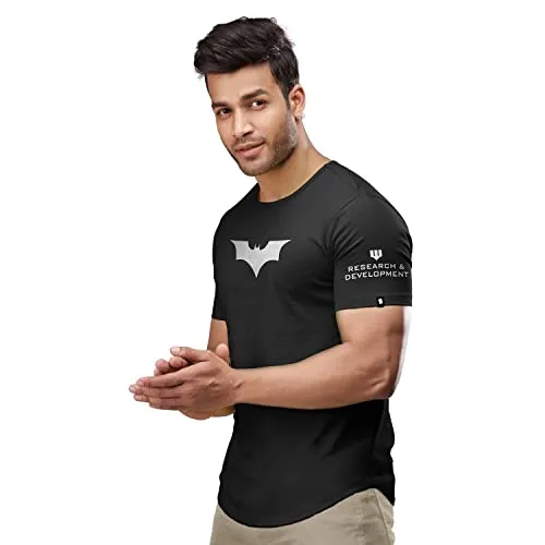 The Souled Store Batman: Wayne Industries Mens Graphic Printed Cotton Drop Cut T-Shirt Black