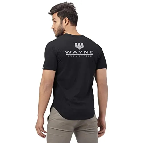 The Souled Store Batman: Wayne Industries Mens Graphic Printed Cotton Drop Cut T-Shirt Black