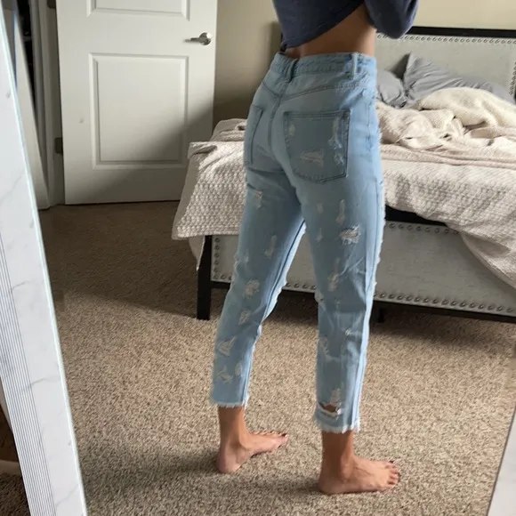 Topshop Ripped Straight Legged Jeans