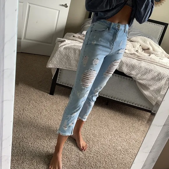 Topshop Ripped Straight Legged Jeans