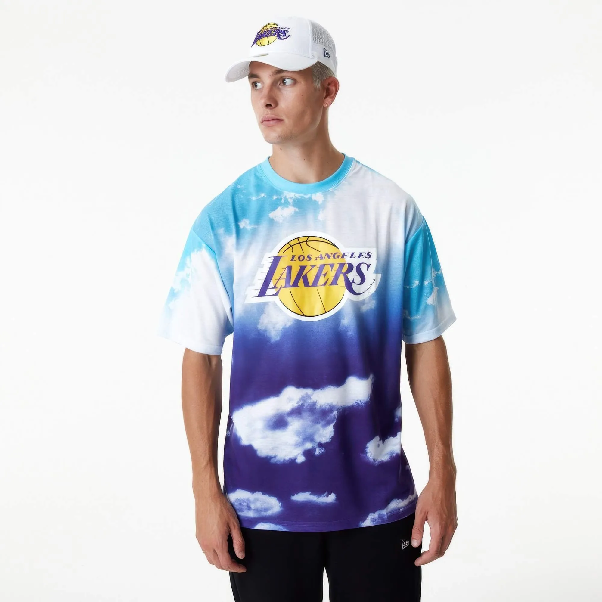 Tričko New Era La Lakers NBA Sky All Over Print Blue Oversized T-Shirt modré