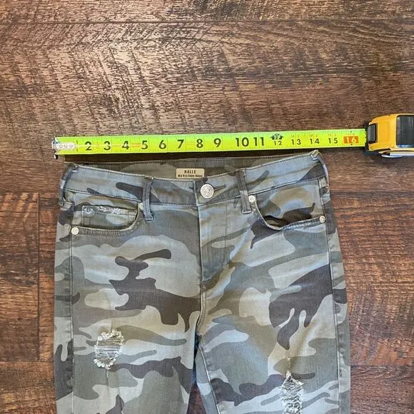 True Religion Jeans Halle Mid Rise Super Skinny Green Camo Distressed Size 26