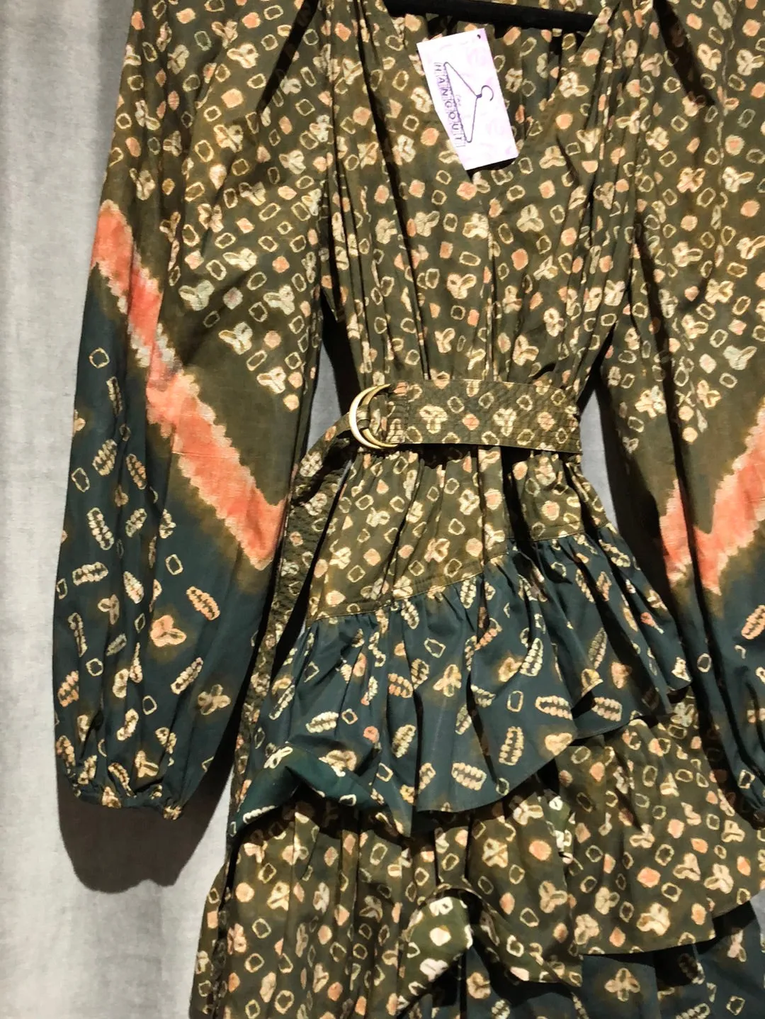 Ulla Johnson Green Mixed Print Puff Shoulder Mini Dress