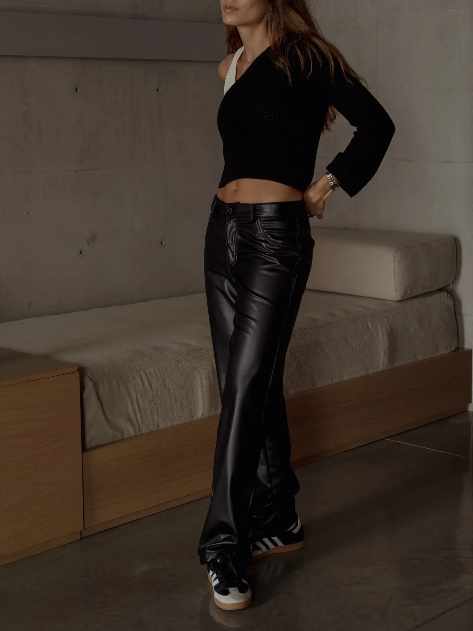 VEGAN LEATHER TROUSER  - BLACK