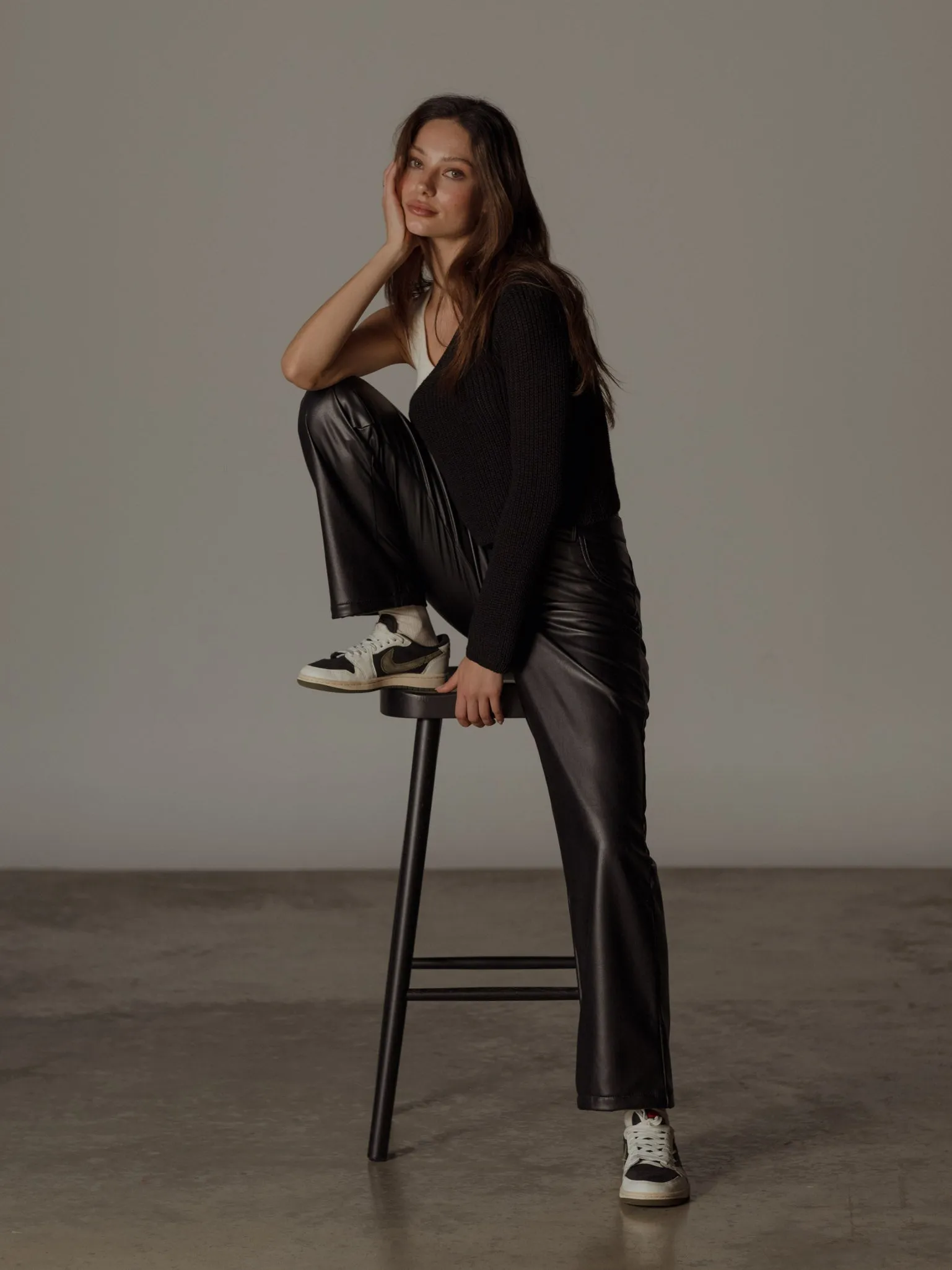 VEGAN LEATHER TROUSER  - BLACK