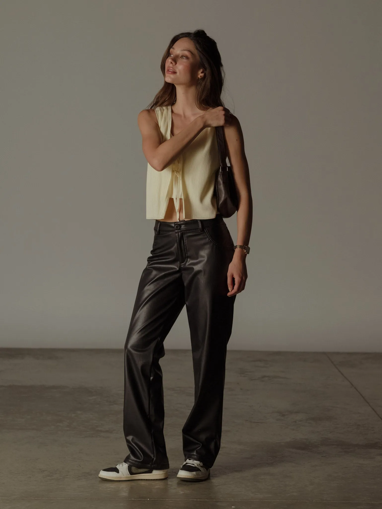 VEGAN LEATHER TROUSER  - BLACK