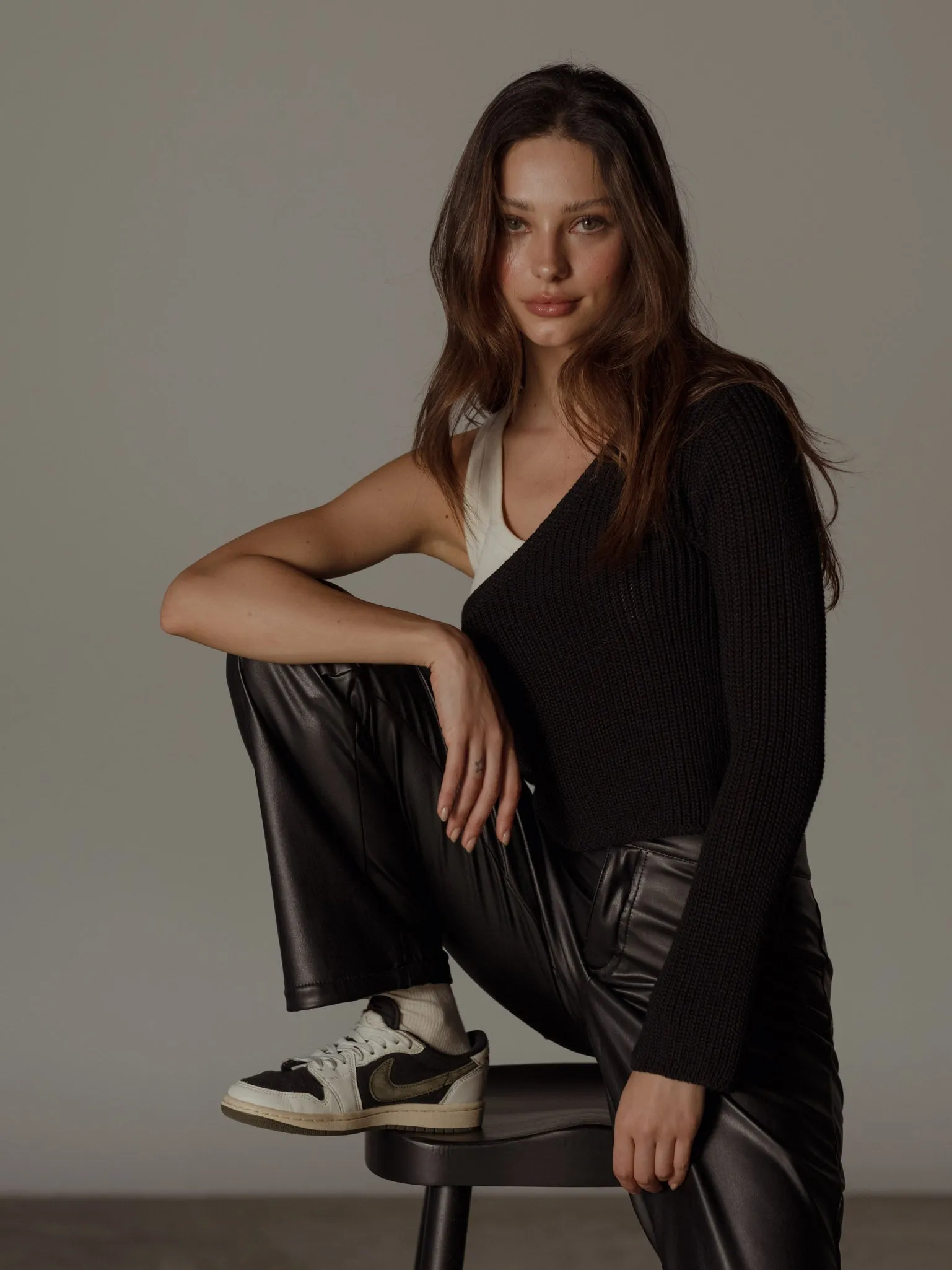 VEGAN LEATHER TROUSER  - BLACK
