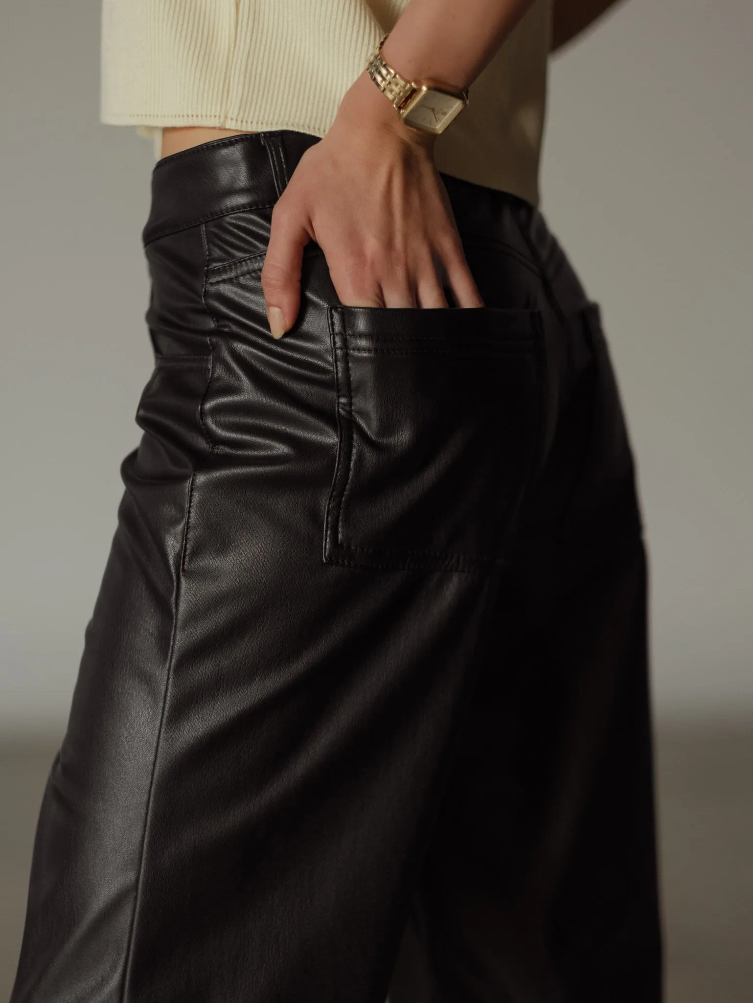 VEGAN LEATHER TROUSER  - BLACK