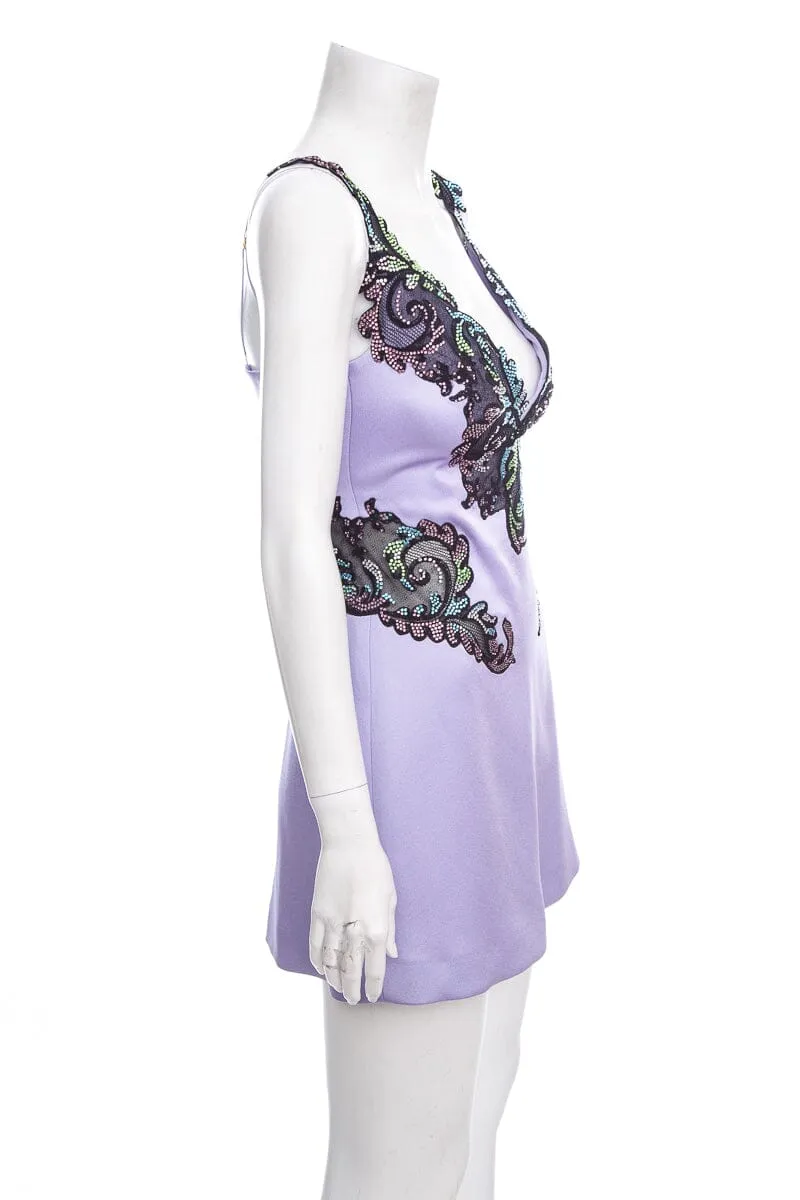 Versace Purple Sleeveless Crystal Detail Mini Dress SZ 36