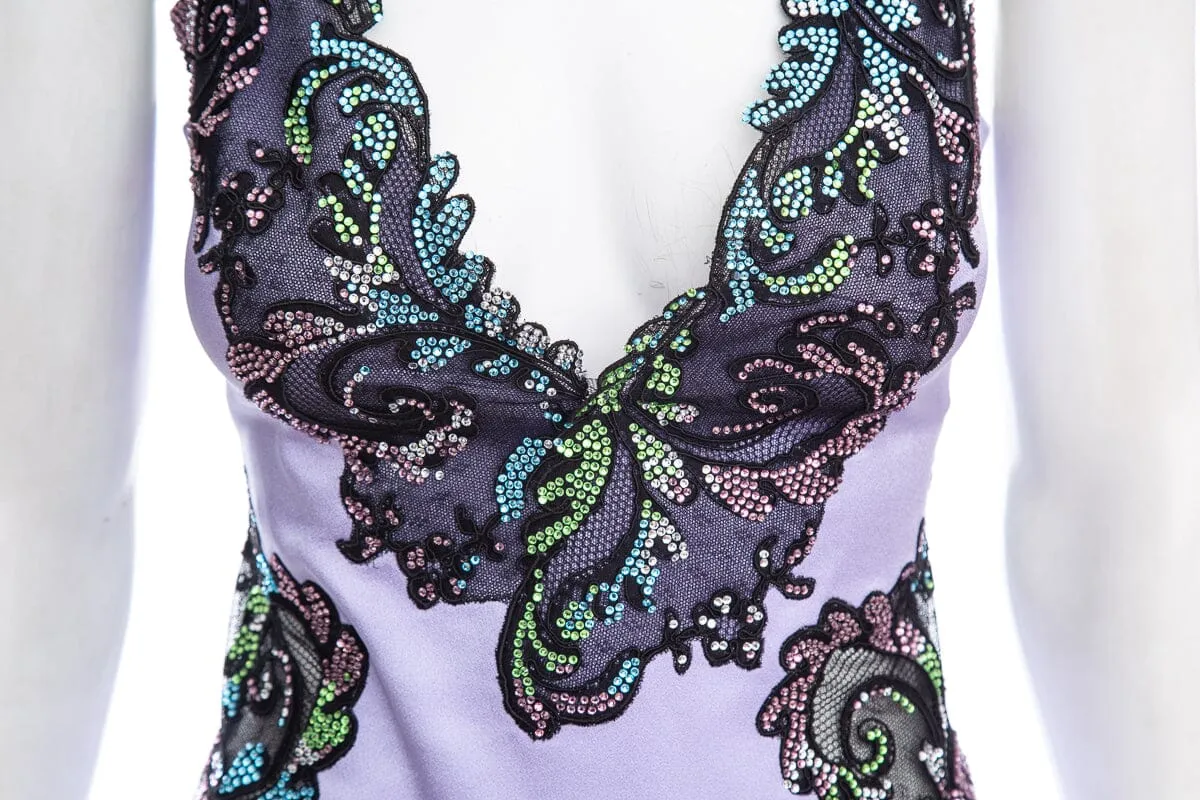 Versace Purple Sleeveless Crystal Detail Mini Dress SZ 36