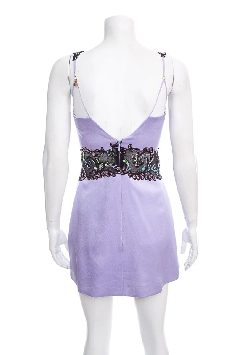 Versace Purple Sleeveless Crystal Detail Mini Dress SZ 36