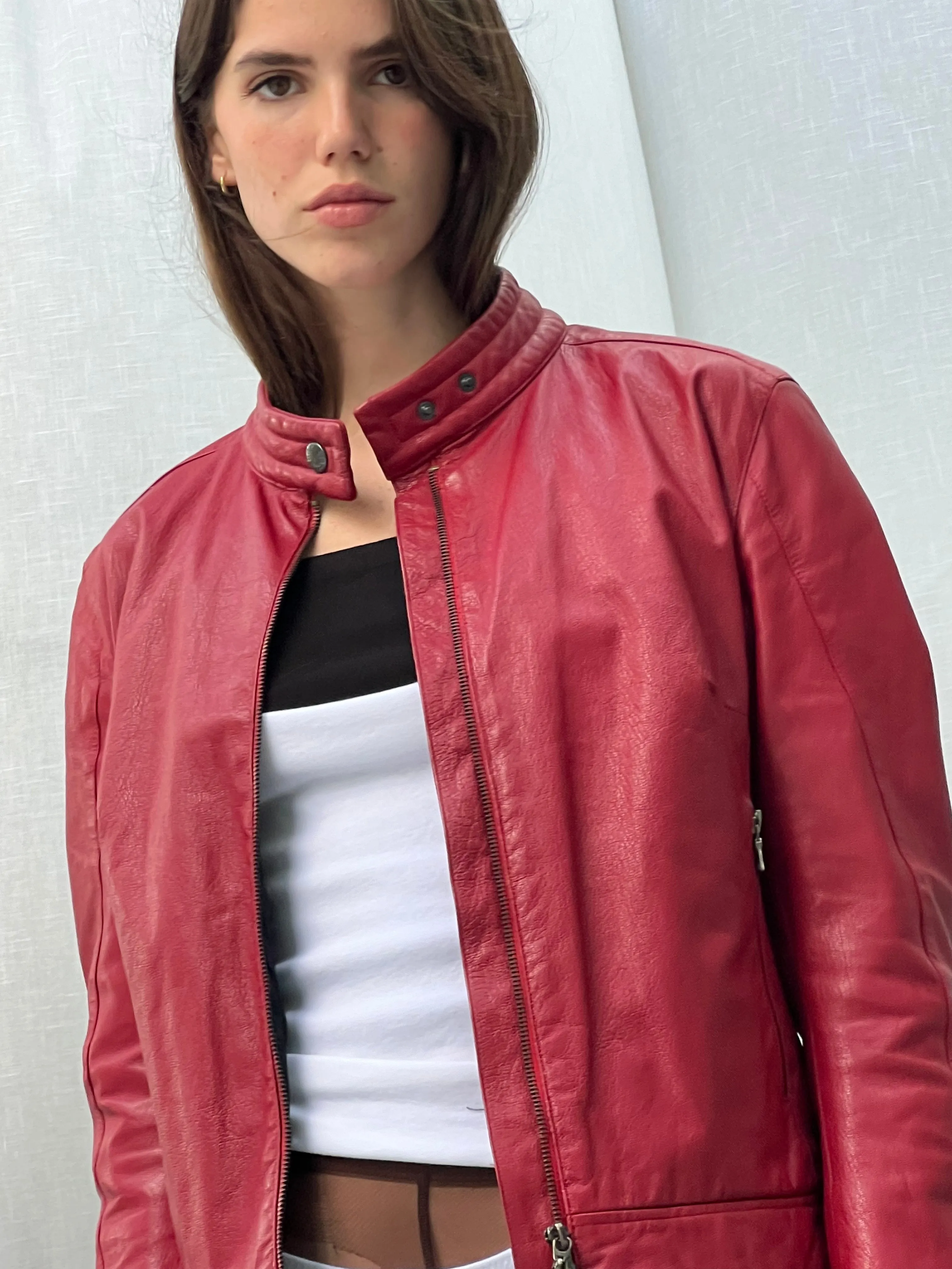Vintage Cherry Racer Leather Jacket