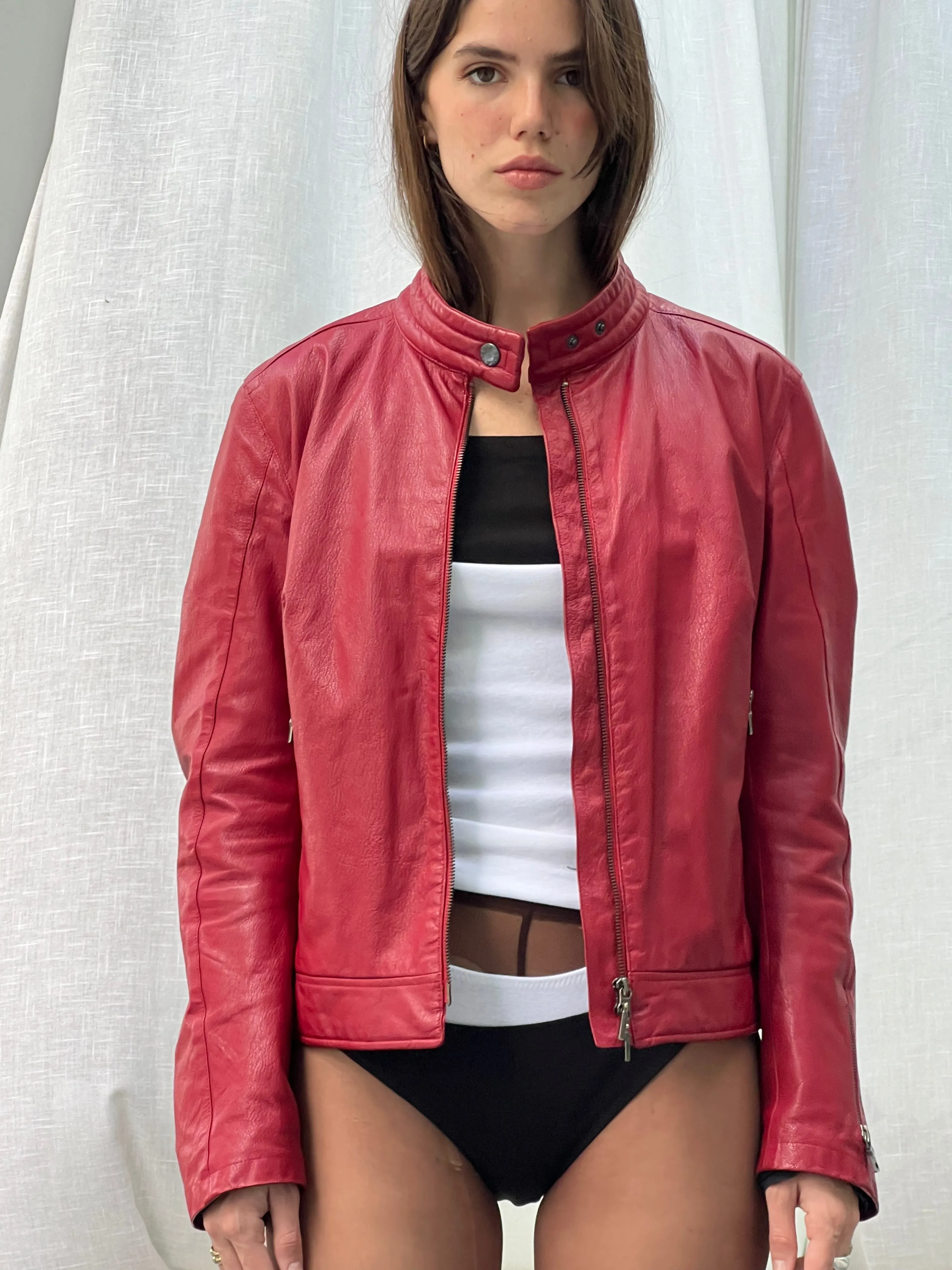 Vintage Cherry Racer Leather Jacket