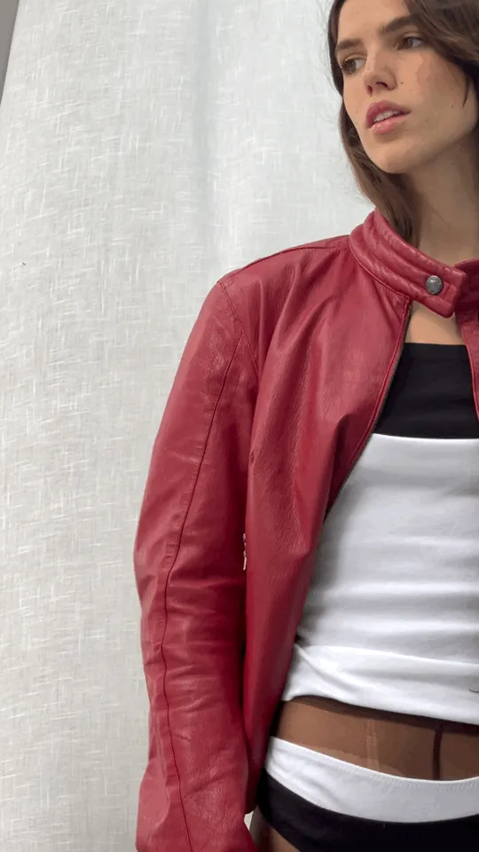Vintage Cherry Racer Leather Jacket