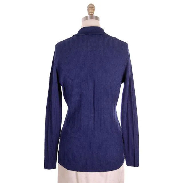 Vintage Ultra 1970s Knit Top Navy Blue  Lace Front Med- Lg