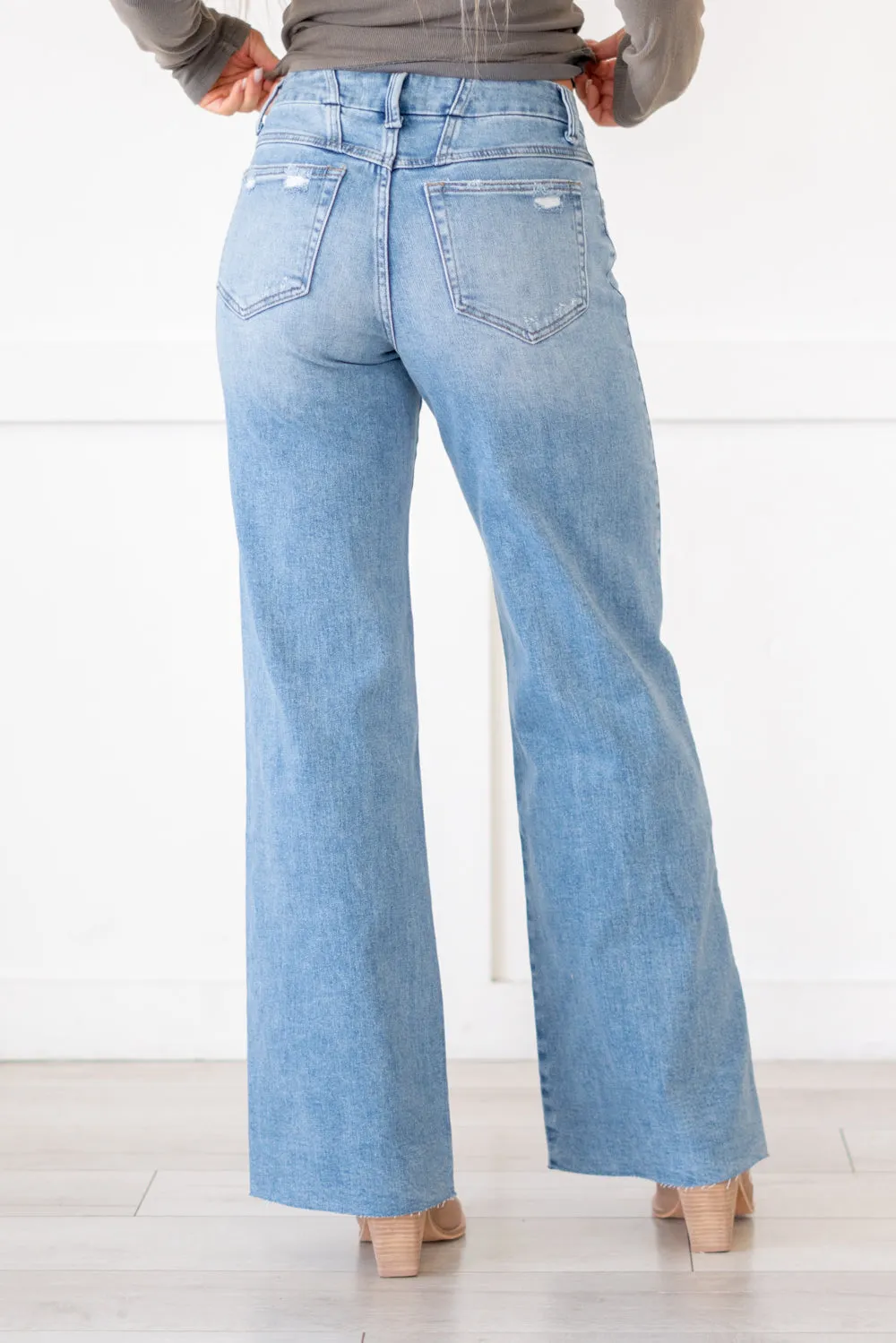 Vouchsafe Mid Rise Raw Hem Wide Leg Jeans