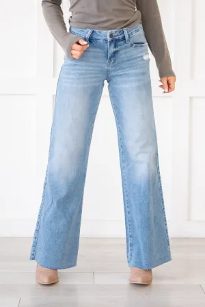 Vouchsafe Mid Rise Raw Hem Wide Leg Jeans