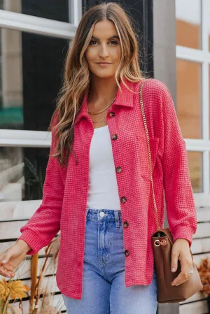 Waffle-Knit Collared Neck Dropped Shoulder Shirt (3 Colors)