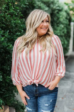 Warmer Weather Off The Shoulder Striped Top- Light Salmon