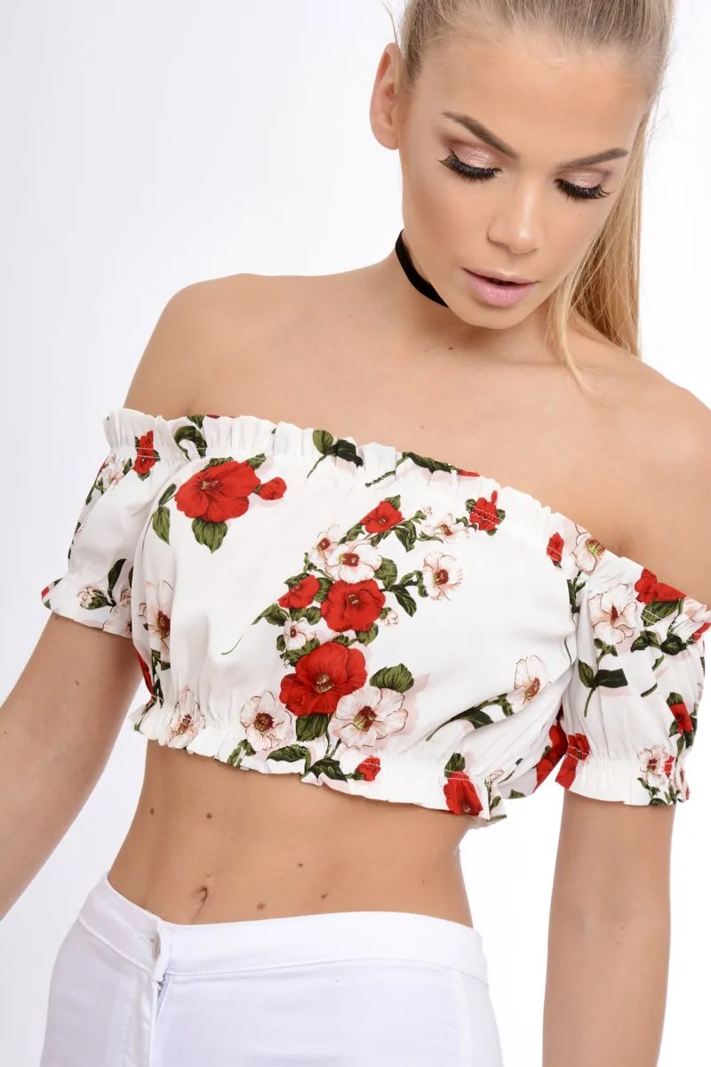 White Bardot Gypsy Crop Top - Valentina