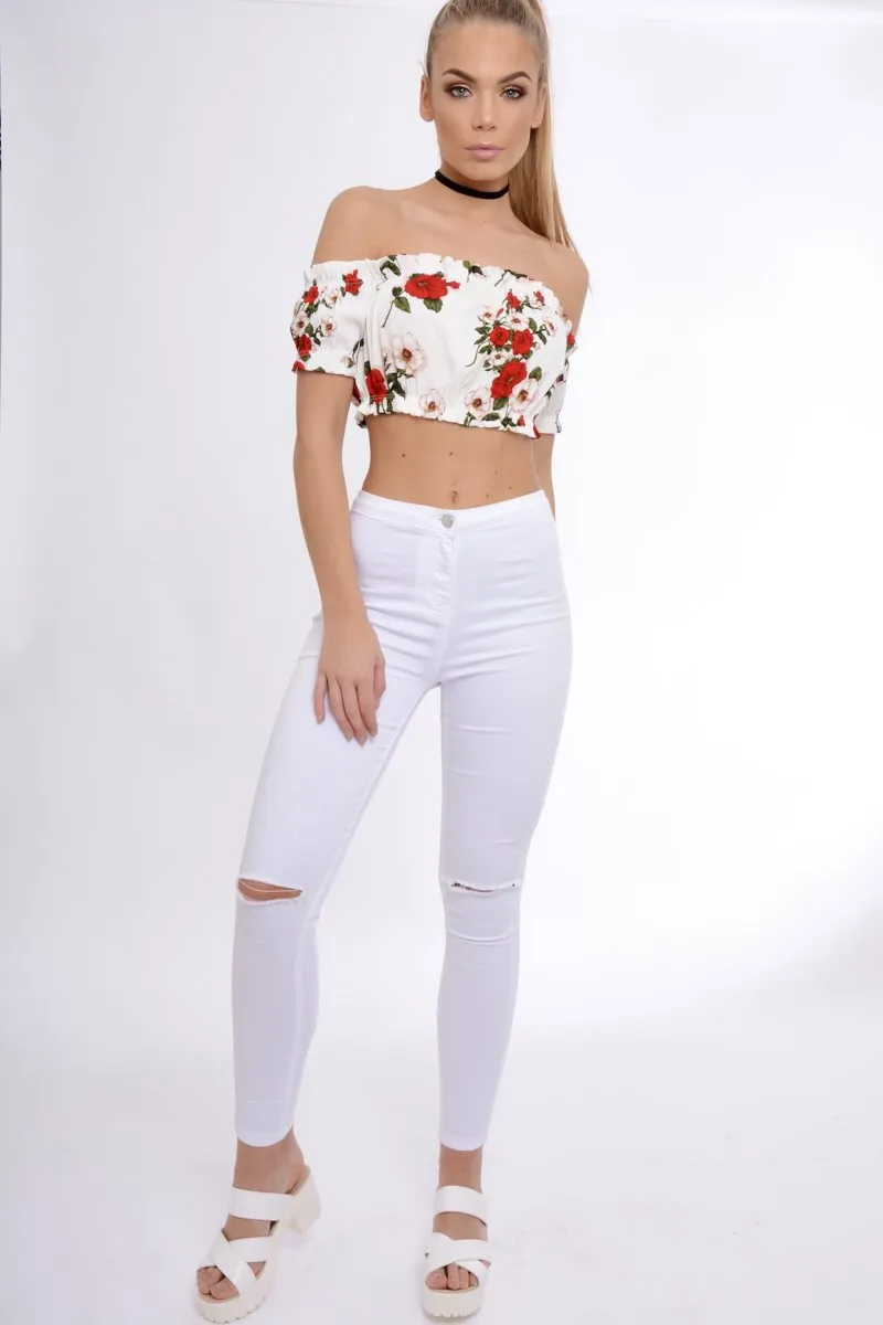 White Bardot Gypsy Crop Top - Valentina