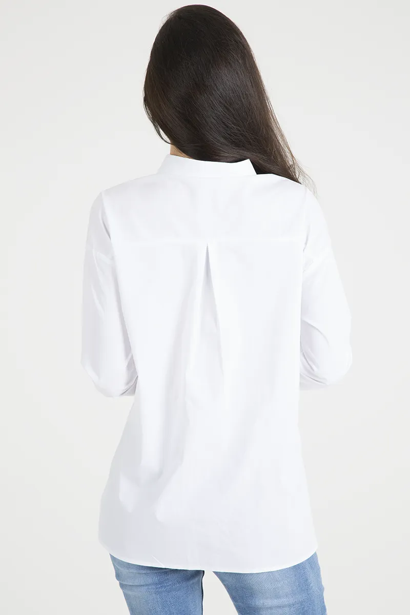 White Floral Embroidered Shirt - Lara