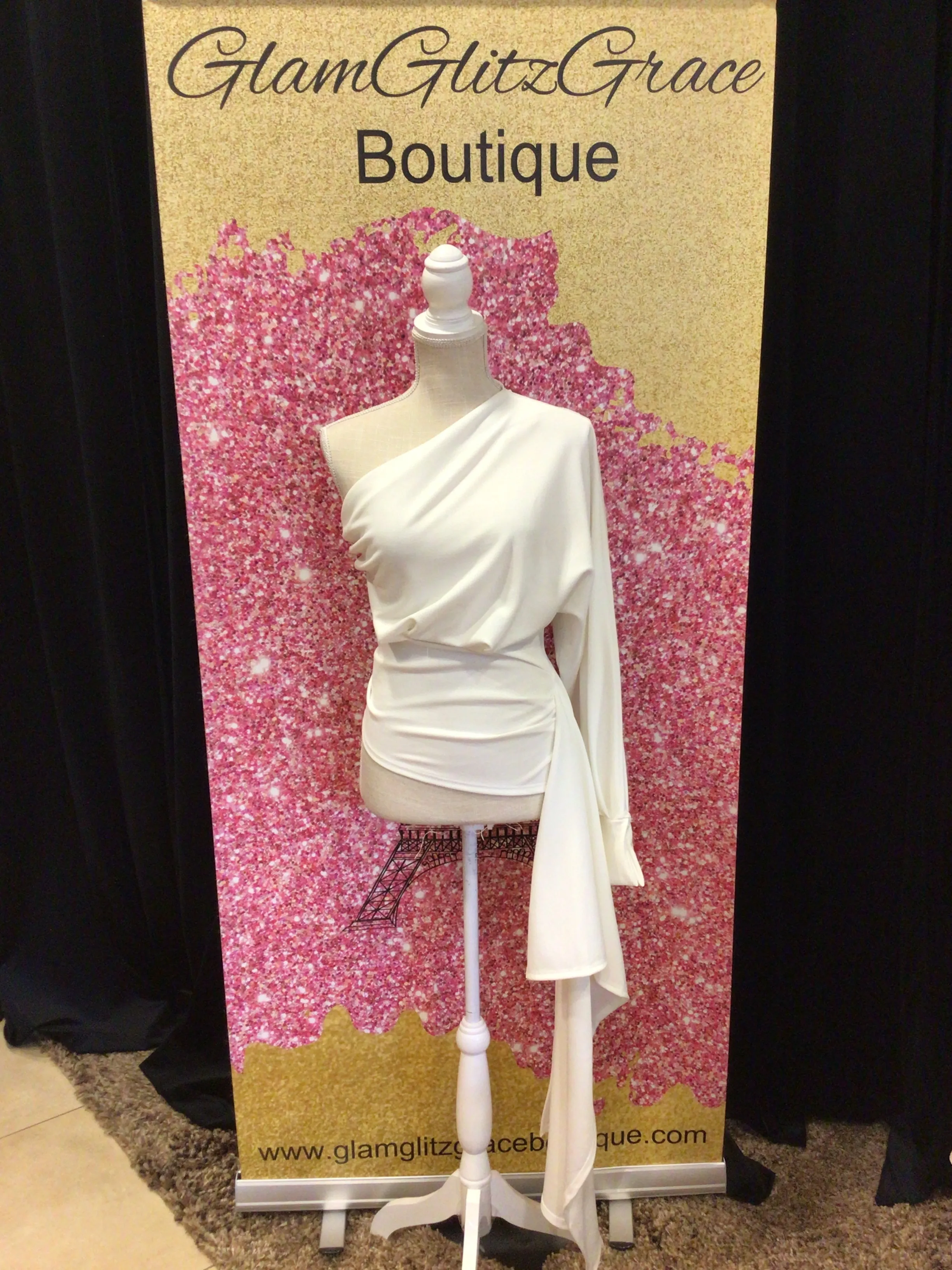 White Long Sleeves One Shoulder Fitted Top