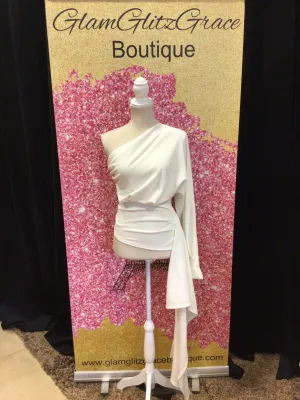 White Long Sleeves One Shoulder Fitted Top