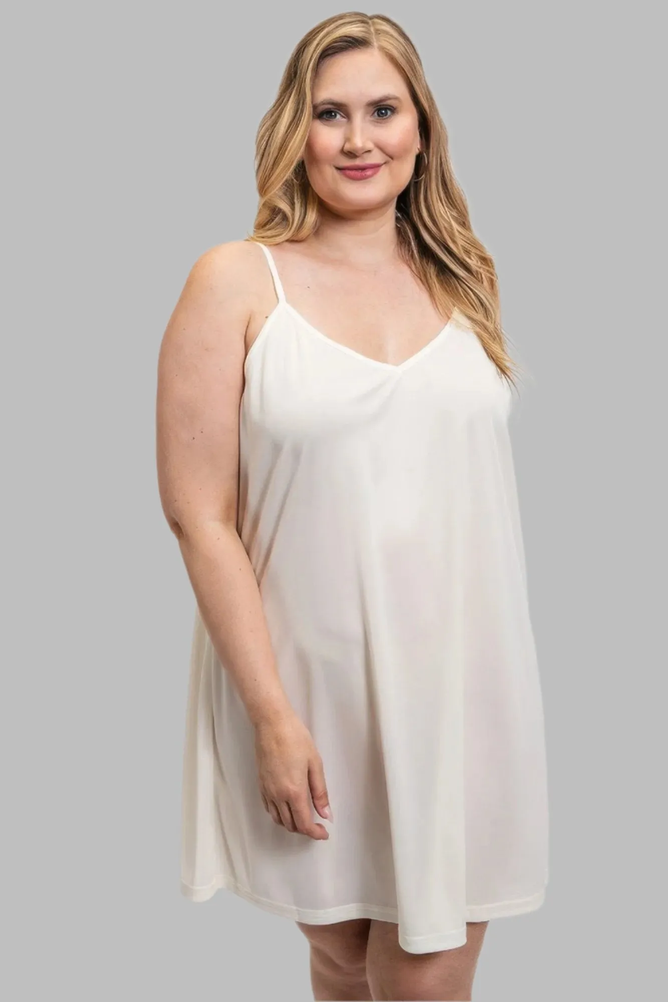 White Plus Size V-neck slip dress with adjustable straps