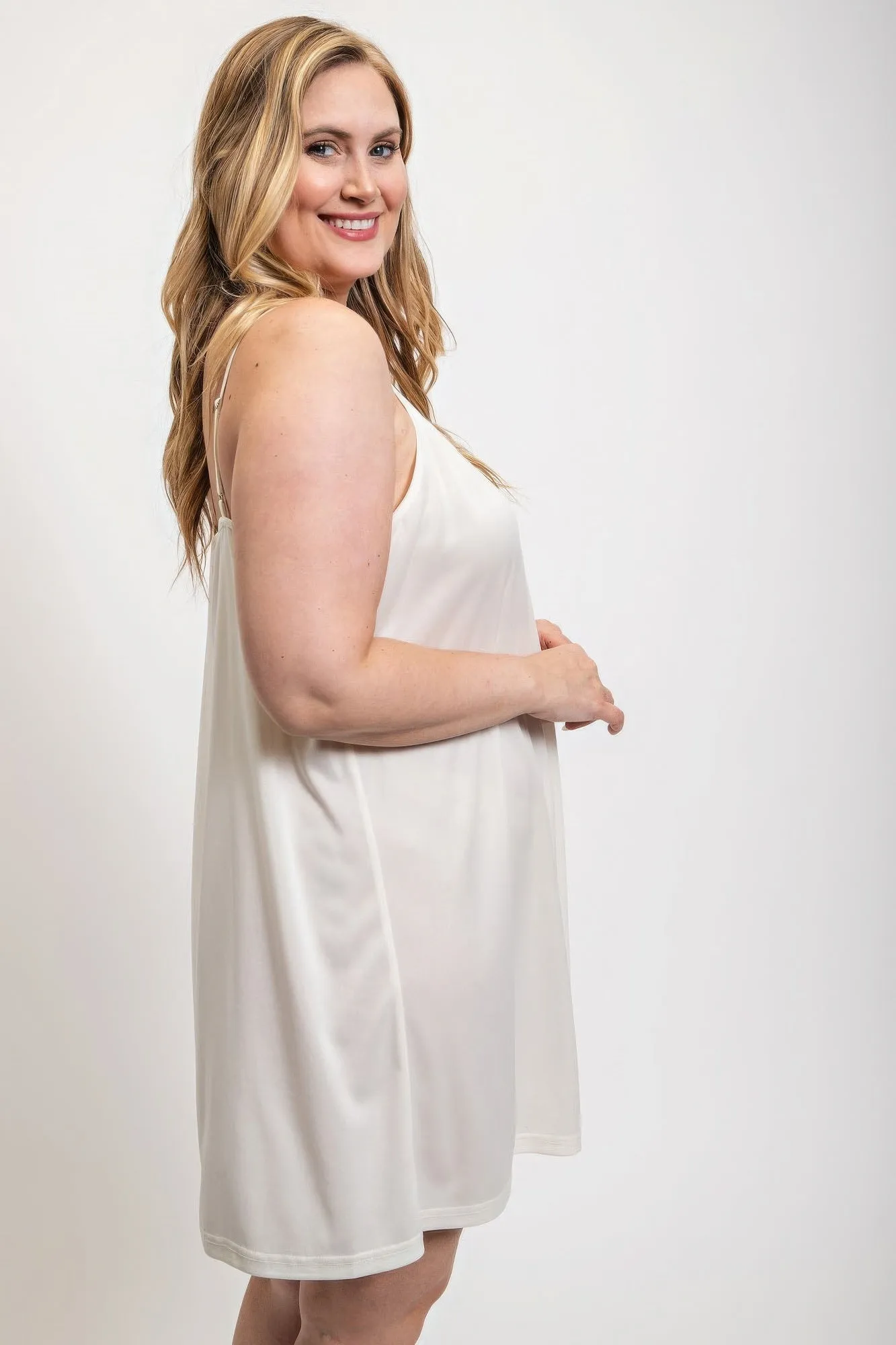 White Plus Size V-neck slip dress with adjustable straps