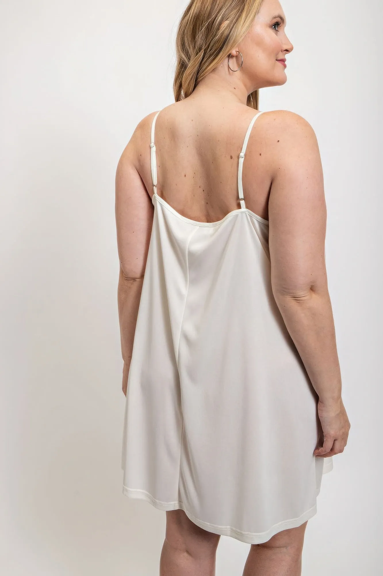 White Plus Size V-neck slip dress with adjustable straps