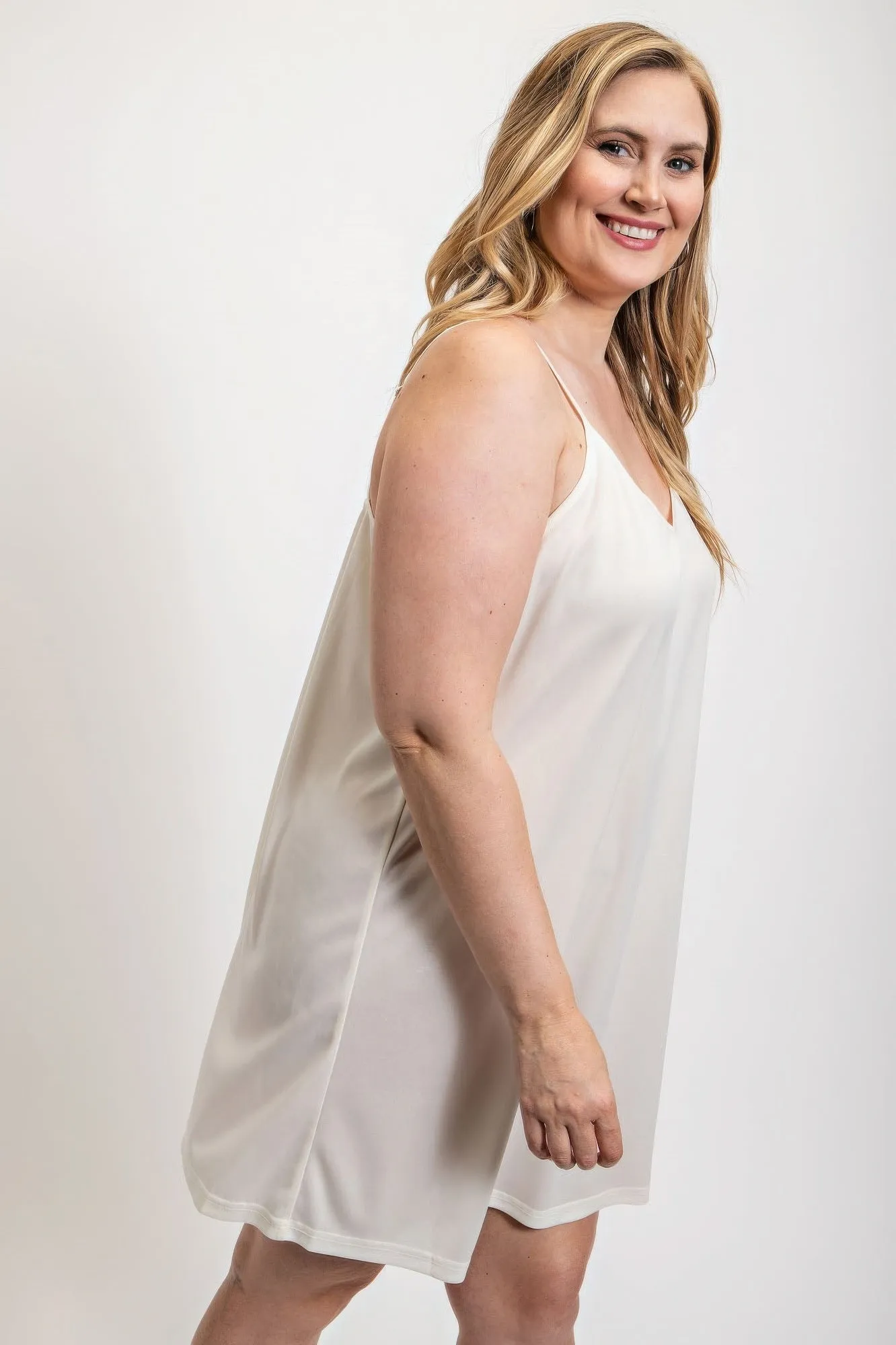White Plus Size V-neck slip dress with adjustable straps