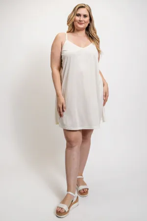 White Plus Size V-neck slip dress with adjustable straps