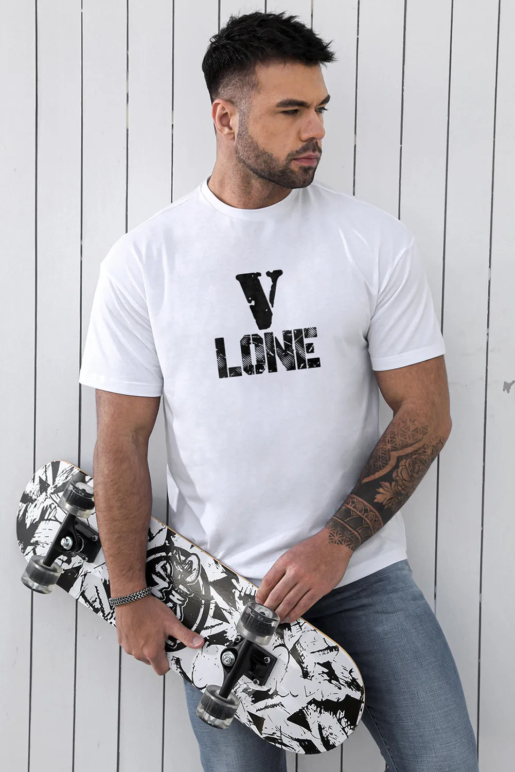 White V LONE O-neck Short Sleeve Men's T Shirt