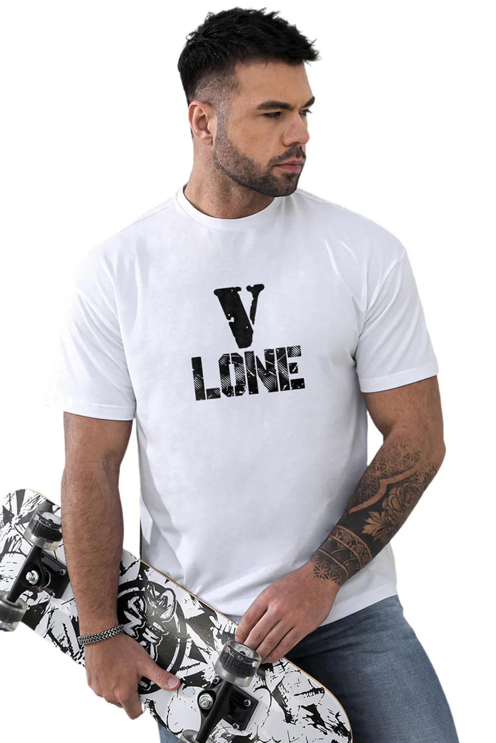 White V LONE O-neck Short Sleeve Men's T Shirt