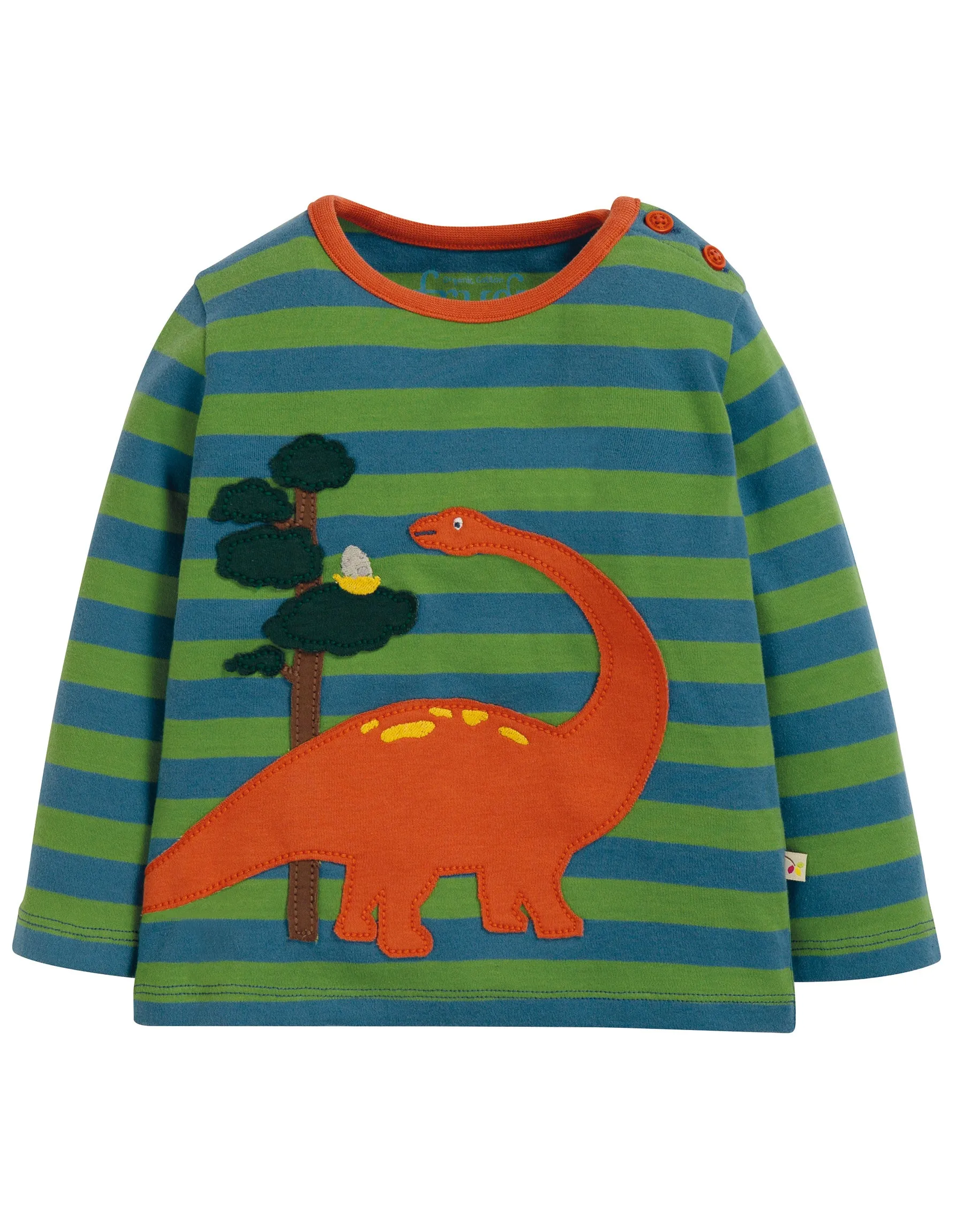 Wilf Wraparound Applique Top - Meadow Stripe/Dino
