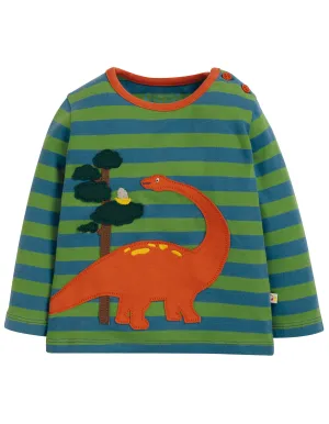 Wilf Wraparound Applique Top - Meadow Stripe/Dino