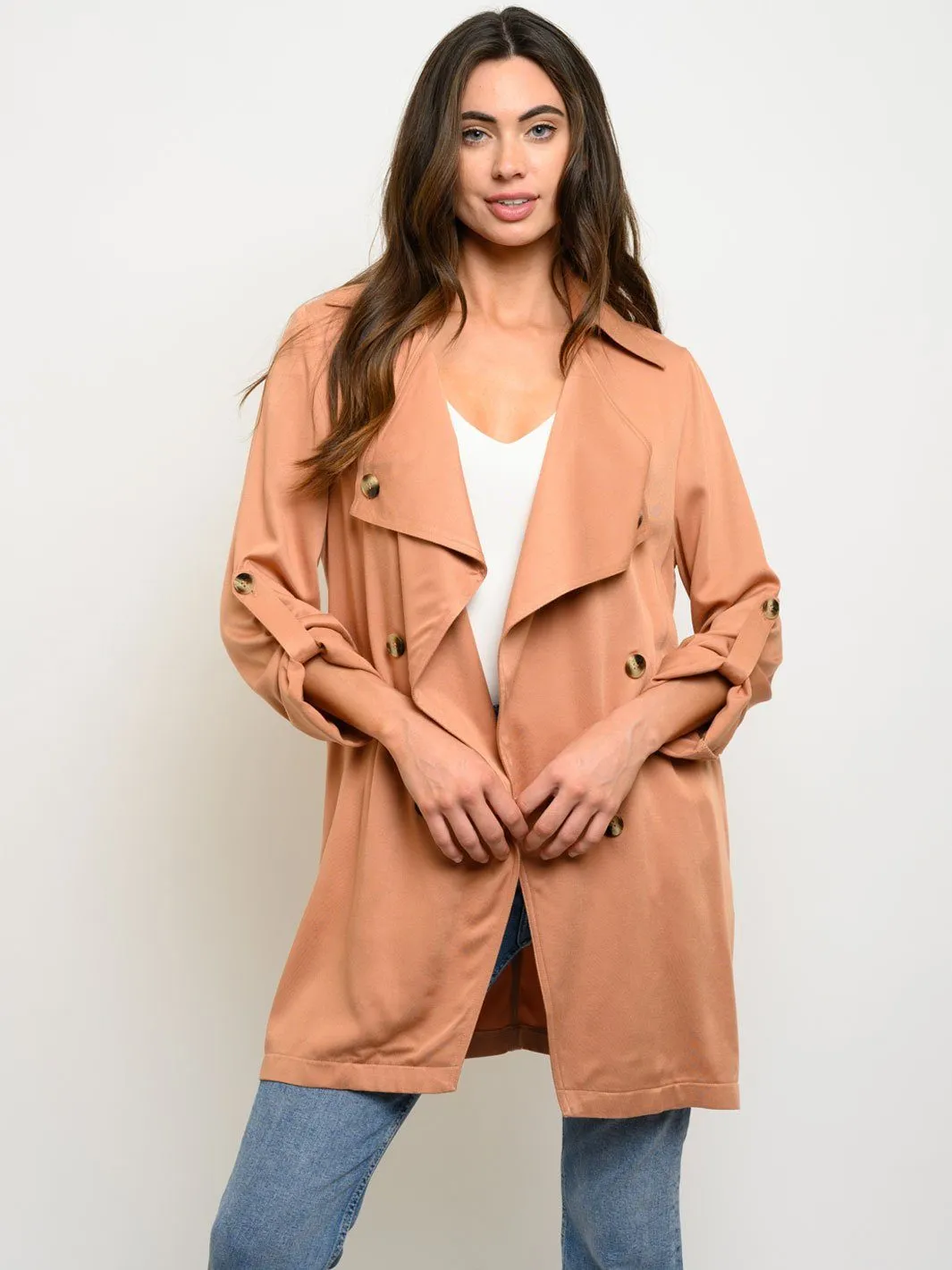 WOMEN'S 3/4 SLEEVE BUTTON DETAIL JACKET
