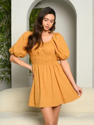 WOMEN'S BABY DOLL BACK SELF TIE MINI DRESS