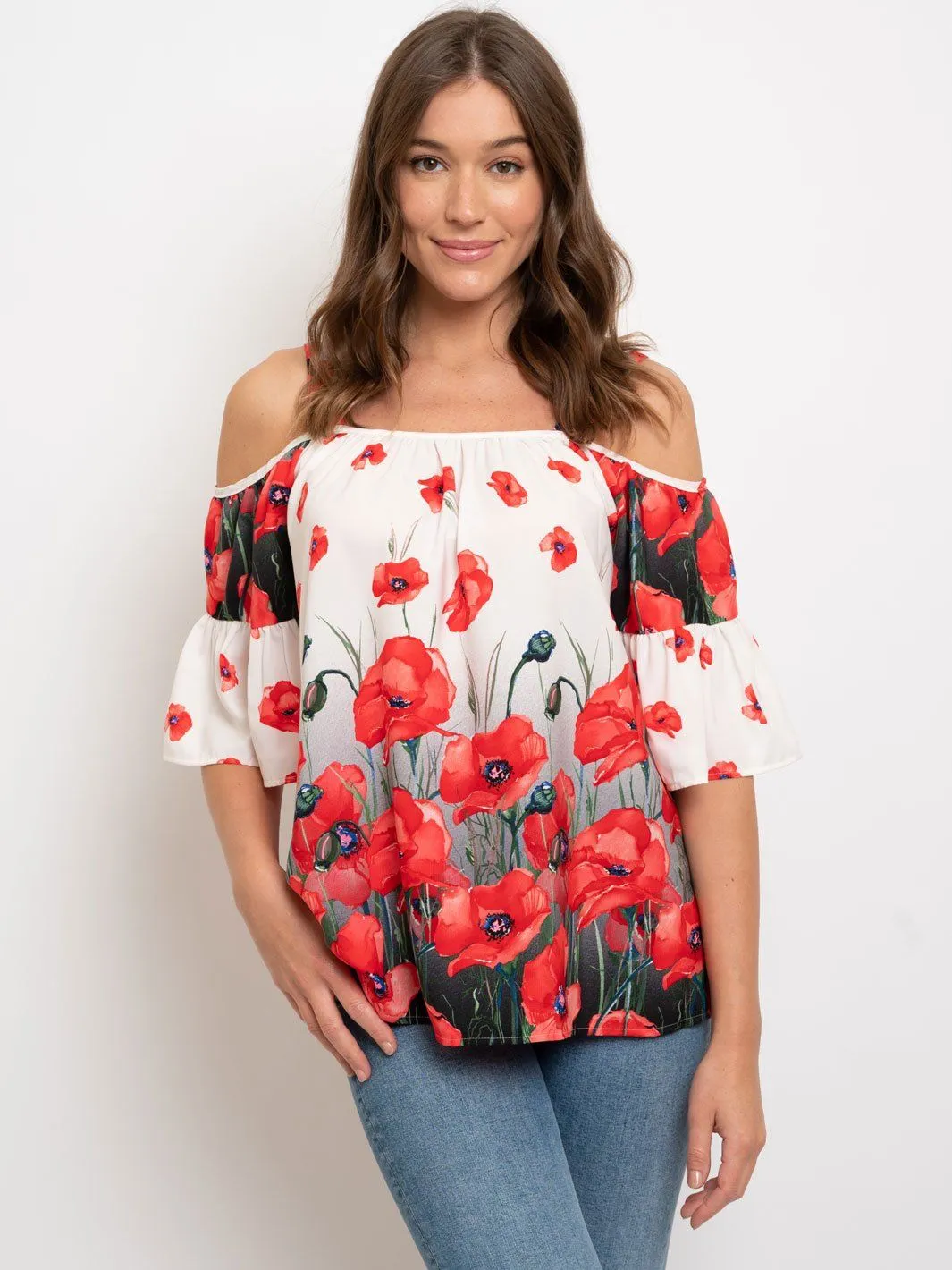 WOMEN'S FLORAL OFF SHOULDER TOP