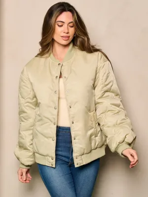 WOMEN'S LONG SLEEVE BUTTON CLOSURE POCKETS BOMBER JACKET