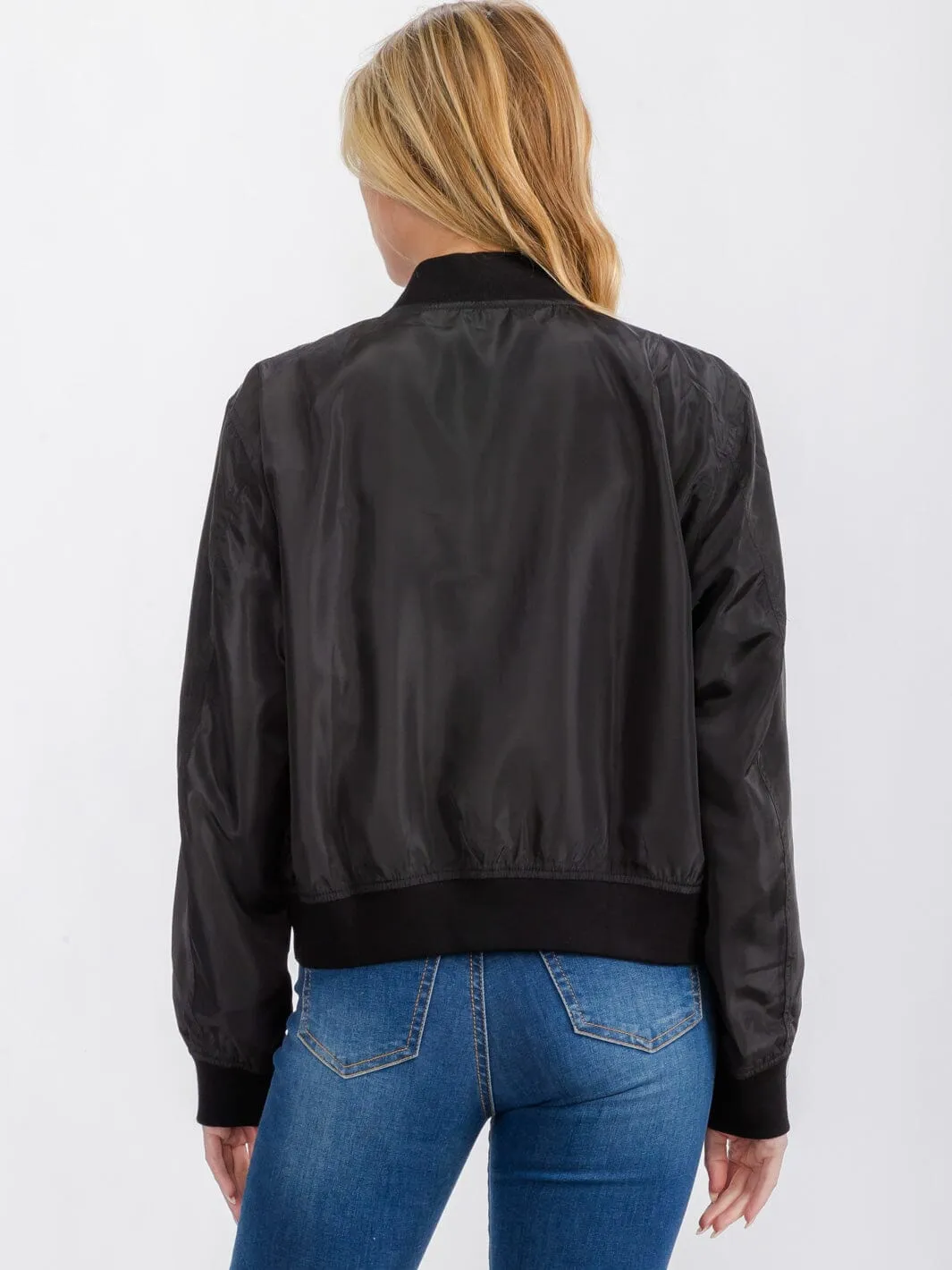 WOMEN'S LONG SLEEVE POCKETS ZIPPER CLOSURE BOMBER JACKET