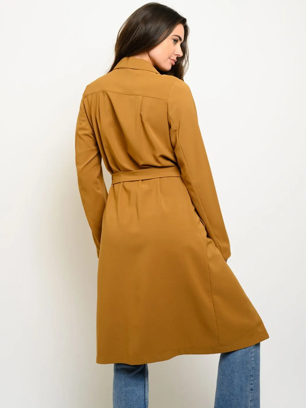 WOMEN'S LONG SLEEVE SELF TIE COAT