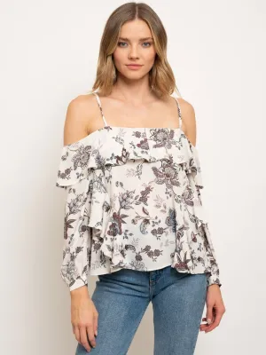 WOMEN'S OFF SHOULDER RUFFLE FLORAL PRINT TOP
