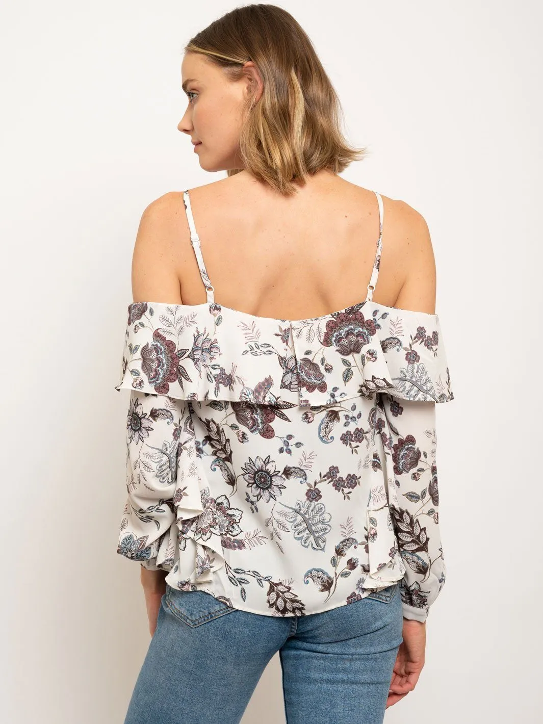 WOMEN'S OFF SHOULDER RUFFLE FLORAL PRINT TOP