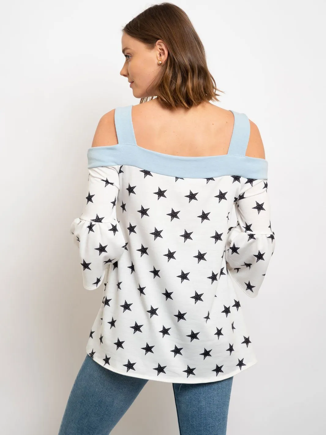 WOMENS' OFF SHOULDER STARS PRINT TOP
