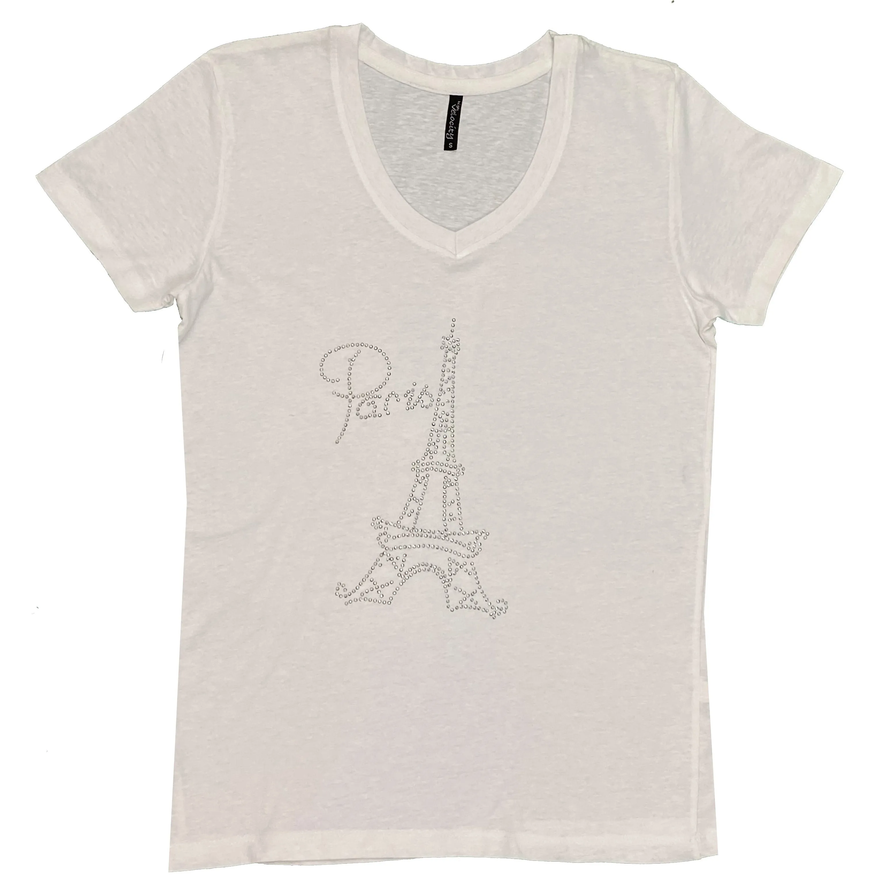 Womens V Neck Studd Graphic Knit Cotton Short Sleeve T Shirt